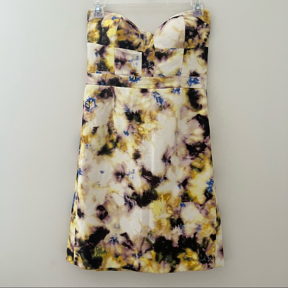 J Crew Strapless Yellow Floral Cocktail Dress